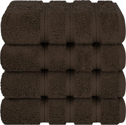 American Soft Linen Luxury Hand Towels for Bathroom, 600 GSM Heawy Weight 16x28 Size 100% Cotton Turkish 4 Piece Hand Face Towel Set, Brown Hand Towels