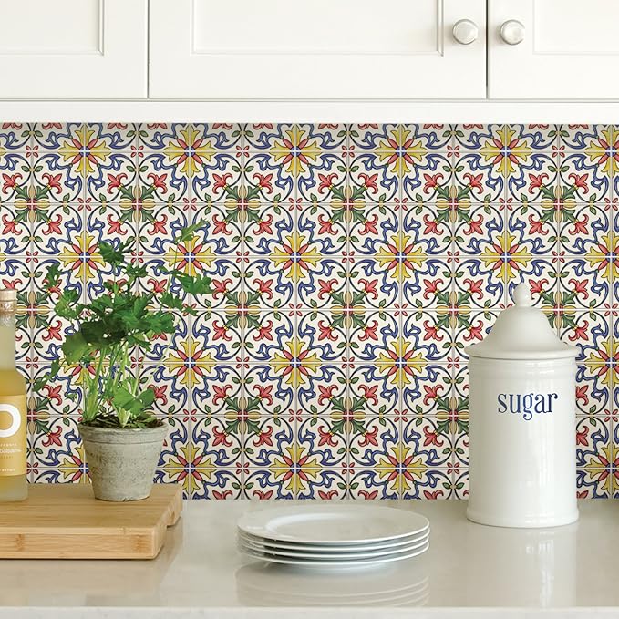 In Home NH2365 Tuscan Tile Peel & Stick Backsplash Tiles, Standard, Multicolor
