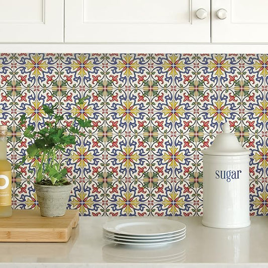 In Home NH2365 Tuscan Tile Peel & Stick Backsplash Tiles, Standard, Multicolor