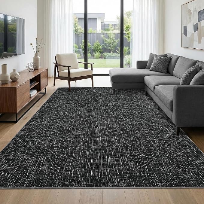 Garvee Modern 4x6 Rugs for Entryway Solid Color Washable Area Rugs, Black | Rubber Backing Neutral Textured Non Shedding Stain Resistant Low Pile Foldable Soft Rug for Bedroom Nursery Living Room