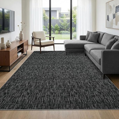 Garvee Modern 4x6 Rugs for Entryway Solid Color Washable Area Rugs, Black | Rubber Backing Neutral Textured Non Shedding Stain Resistant Low Pile Foldable Soft Rug for Bedroom Nursery Living Room