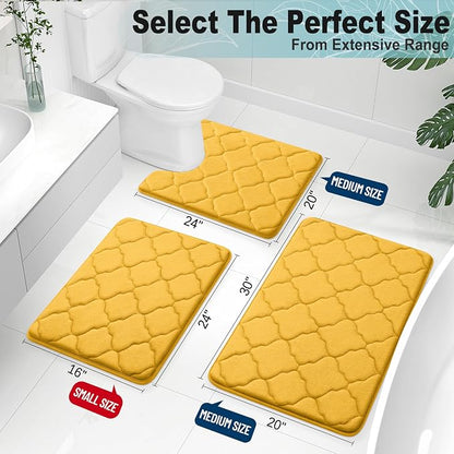 OLANLY Memory Foam Toilet Rugs U-Shaped 24x20, Ultra Soft and Absorbent Bathroom Rugs, Non-Slip, Comfortable, Machine Washable Contour Bath Mat for Toilet Base, Home Decor Accessories, Yellow