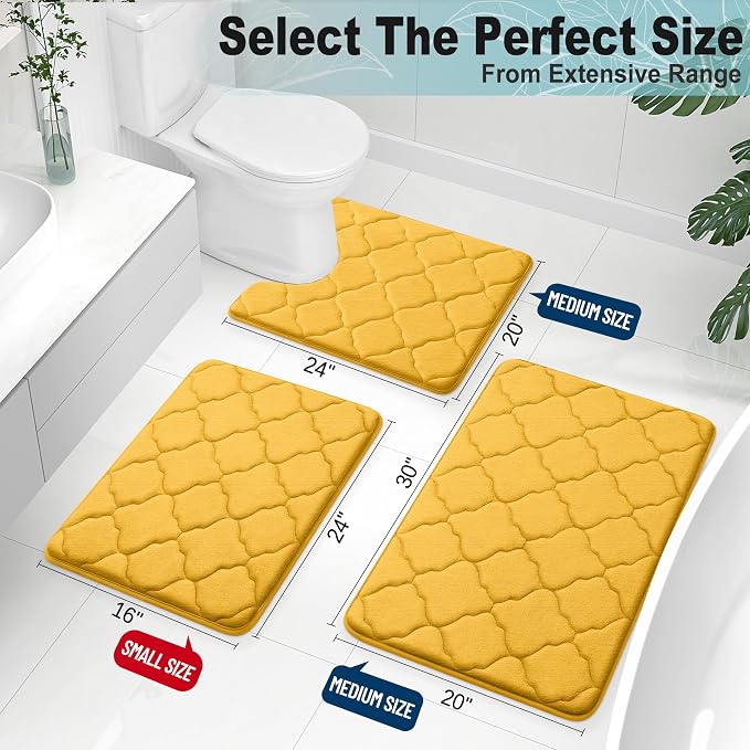 OLANLY Memory Foam Bath Mat Rug 24x16, Ultra Soft and Absorbent Bathroom Rugs, Non-Slip, Comfortable, Machine Washable Bath Carpet for Bathroom Floor, Tub, Shower and Home Decor Accessories, Yellow