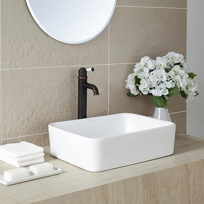 Kraus KCV-121-ORB White Rectangular Ceramic Sink with Pop Up Drain, Oil Rubbed Bronze