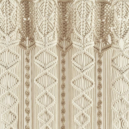 Lush Decor Boho Macrame Textured Cotton Valance, 40" W x 30" L, Neutral - Boho Kitchen Curtains & Wall Decor - Macrame Valance - Bathroom Window Curtains