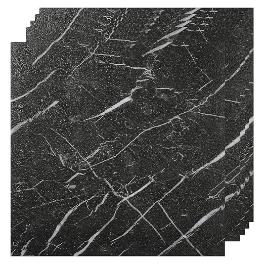VallisCo 30-Piece Peel and Stick Floor Tiles, 12x12 Covers 30 Sq. Ft. Waterproof Vinyl Flooring, Renter-Friendly Self-Adhesive Floor Stickers for Kitchen, Bathroom, RV, Basement & Home DIY Black