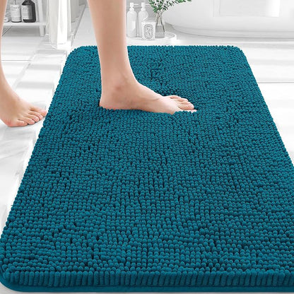 OLANLY Bathroom Rugs 36x24, Extra Soft Absorbent Chenille Bath Rugs | Peacock Blue, Quick-Drying Rubber Backing, Washable Bath Mat for Bathroom Floor, Tub and Shower, Home Decor Accessories
