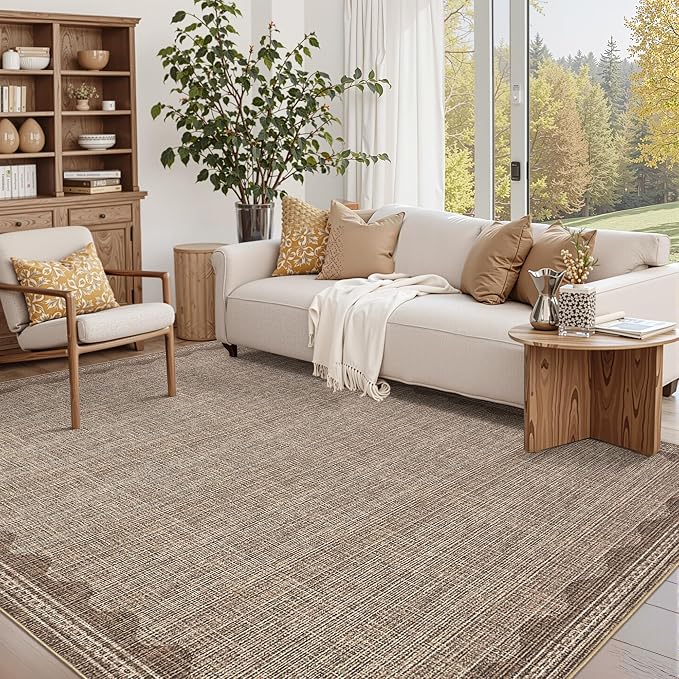 Garvee Scalloped 5x7 Washable Living Room Rug Non Slip Modern Rugs Coffee | Ultra Soft Non-Shedding Floor Cover Low Pile Stain-Resistant Bordered Print Throw Carpet for Bedroom Kids Room Dorm