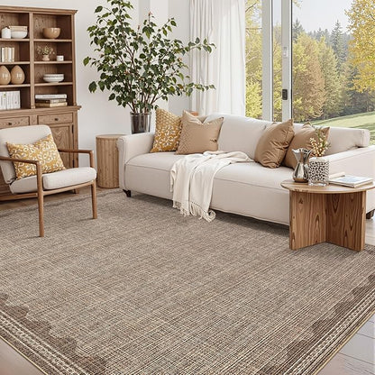 Garvee Scalloped 5x7 Washable Living Room Rug Non Slip Modern Rugs Coffee | Ultra Soft Non-Shedding Floor Cover Low Pile Stain-Resistant Bordered Print Throw Carpet for Bedroom Kids Room Dorm