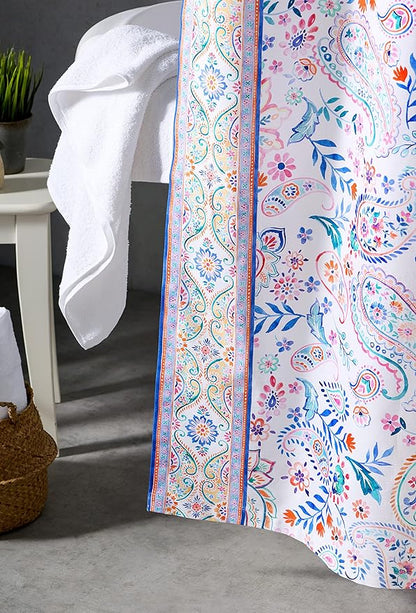 Maison d' Hermine Shower Curtain 100% Cotton One Panel 70"x72" Washable Fabric Shower Curtains for Bathroom, Easy Hanging with 12 Button Holes - Home Hotel Spa Easter Gifts (Indian Floral)