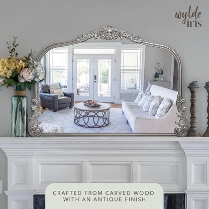 English Estate Carved Arch Wood Wall Mirror, Mirror for Entryway, Living Room, Bathroom, Antique Silver, 26x37