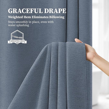 60x72 Linen Textured Waterproof Fabric Shower Curtain Set, Blue Grey | Narrow Size, 230GSM Polyester, Heavy Duty Cloth, Weighted Hem, 10 Plastic Hooks, Modern Luxury Hotel Style, Machine Washable