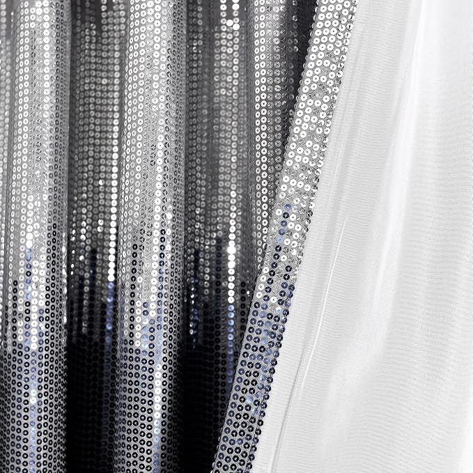 Lush Decor Night Sky Window Curtain Panel, Single 100"W x 84"L Navy & White - Sequin Backdrop Curtain - Extra Wide Curtains - Sliding Door Curtain