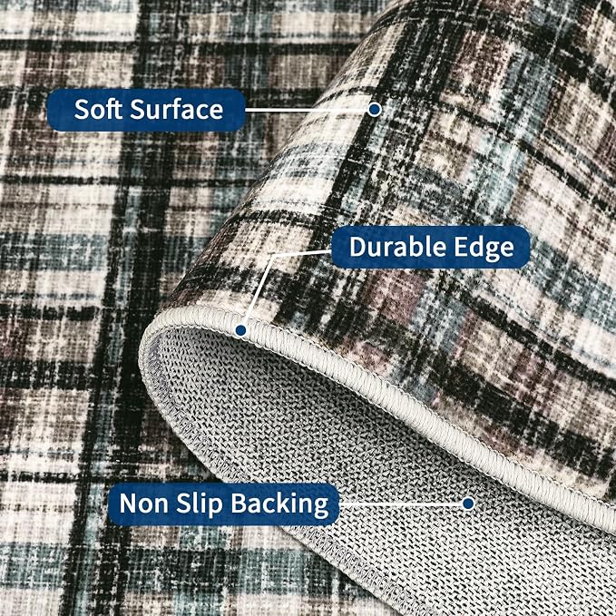 Modern Bordered 8x10 Area Rug for Living Room Washable Bedroom Rug Contemporary Large Area Rug Soft Non Slip Throw Rugs Low Pile Stain Resistant Carpet for Dining Room 8'x10' Teal&Dark Brown