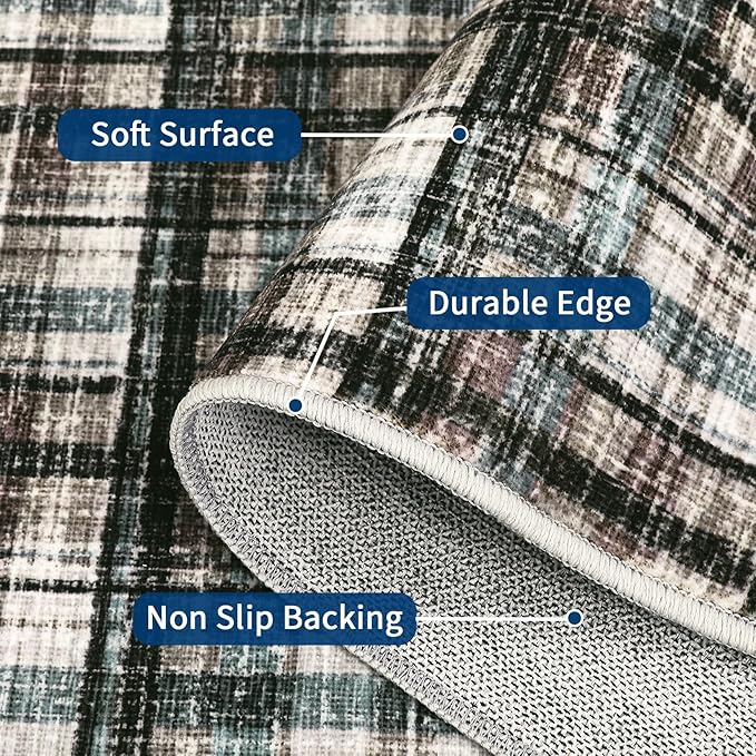 Washable Runner Rug 2x6 Modern Bathroom Rugs Non Slip Kitchen Rugs with Rubber Backing Entryway Rug Soft Non Shedding Stain Resistant Carpet for Laundry Hallway Bedside 2'x6'