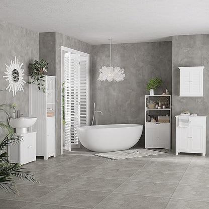 HOMCOM Under Sink Bathroom Cabinet, Pedestal Sink Storage Cabinet with 2 Doors, Shelf and U-Shape, White