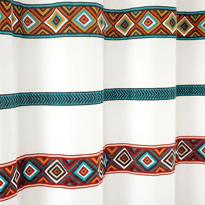 Lush Decor Ava Boho Stripe Tassel Cotton Blend Shower Curtain Single 72" W x 72" L Turquoise & Orange - Striped Shower Curtains for Bathroom Curtain