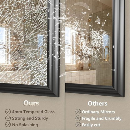 30x36 Inch Black Bathroom Mirror for Wall | Black Metal Mirror, Matte Thick Frame Rectangle Vanity Mirror, Shatterproof, Anti-Rust, Horizontally or Vertically Mounted