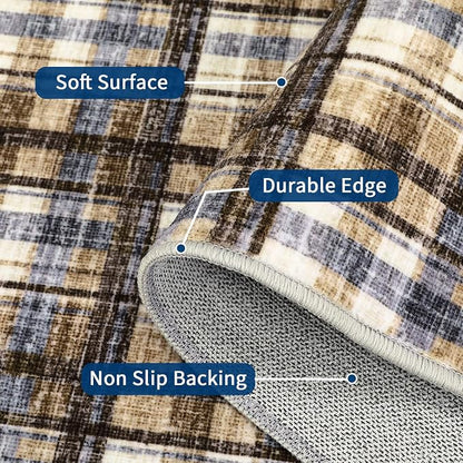 Washable Rug 6x9 Rugs for Living Room Modern Bedroom Rug Large Area Rug Non Slip Throw Rugs Soft Low Pile Stain Resistant Carpet for Classroom Dining Room 6'x9' Blue&Camel