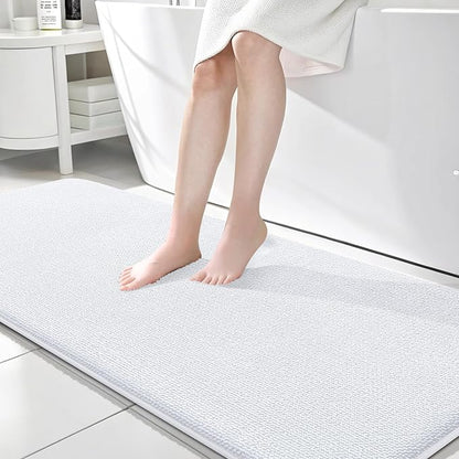 OLANLY Memory Foam Bathroom Runner Rugs 70x24, Absorbent Long Mat, White | Soft Quick Dry Bath Rugs, Non-Slip Carpet, Machine Washable Mat for Bathroom Floor, Tub and Shower, Home Decor Accessories