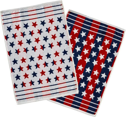 SKL Home Red White and Stars Hand Towel Set-2pc, Reversible Jacquard, Multi | 100% Cotton. Fun for Memorial Day/4th of July/Labor Day & all patriotic holidays. For the bathroom, kitchen or bar.