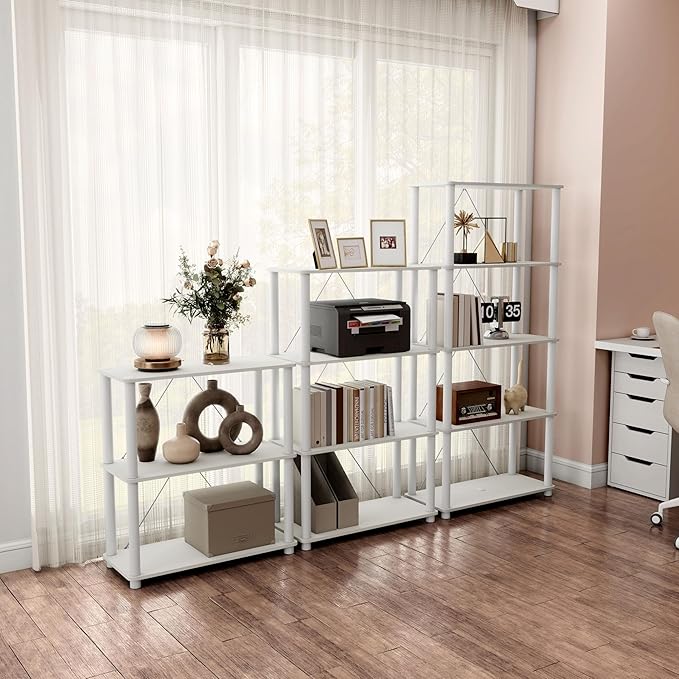 Homes: Inside + Out Apexa Modern 4-Tier Wide Shelving Units, Collectibles Display Shelves, Easy Assembly Standing Shelf, Home Storage Organizer for Living Room, Bedroom, Office, White