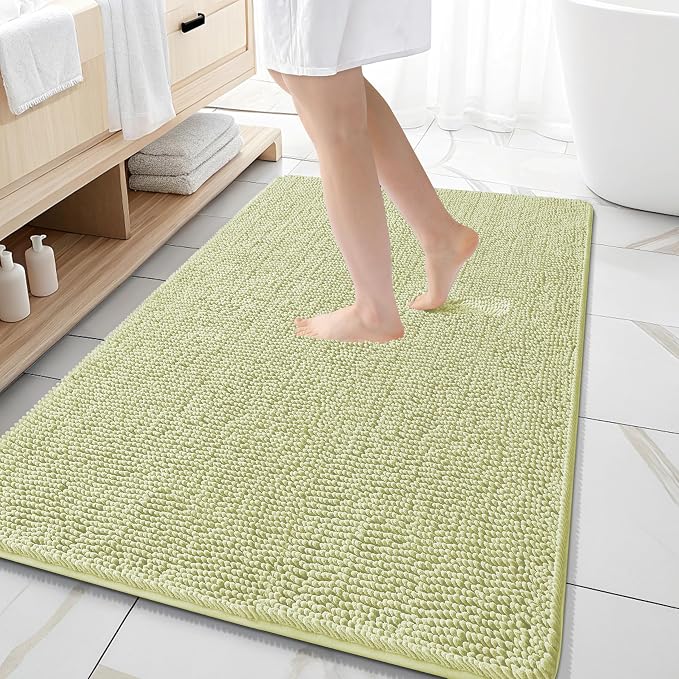 OLANLY Large Bathroom Rugs 59x35, Extra Soft Absorbent Chenille Bath Rugs | Vanilla, Quick-Drying Rubber Backing, Machine Washable Bath Mat for Bathroom Floor, Tub and Shower, Home Decor Accessories