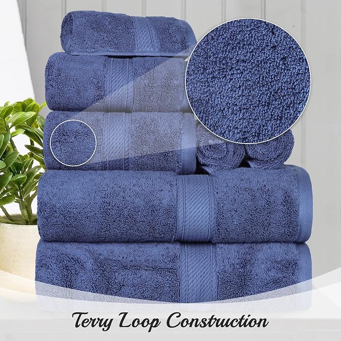 SUPERIOR Egyptian Cotton Pile Plush Bath Sheet, 2 Piece Set, Navy Blue | Highly Absorbent, Ultra Soft Luxury 800 GSM Towel Set for Bathroom, Shower, Hotel Essentials Oversize Plush Madeline Towels