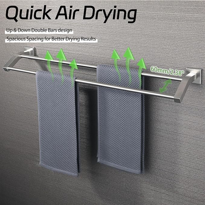 Alise Double Towel Bar,28" Towel Rack for Bathroom Wall Mount,Brush Nickel | SUS304 Stainless Steel Bathroom Towel Holder, Quick Drying Towel Hanger Towel Rod, Useable Length 26.9"