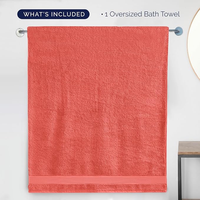 Elegant Comfort Premium Super Soft Highly Absorbent 1 Piece Oversized Bath Sheet - 40" x 80" inch, Luxurious Hotel Spa Quality 100% Turkish Cotton Extra Large Bath Towels for Adults, Coral
