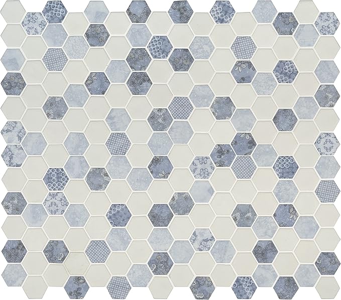 MSI Vista Azul Glass Hexagon Tile for Kitchen Backsplash, Wall Tile for Bathroom, Shower Wall Tile, Hexagon Mesh Mounted Mosai