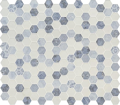 MSI Vista Azul Glass Hexagon Tile for Kitchen Backsplash, Wall Tile for Bathroom, Shower Wall Tile, Hexagon Mesh Mounted Mosai