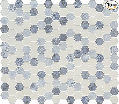 MSI Vista Azul 12.76 inch x 11.02 inch Glass Hexagon Tile for Kitchen Backsplash, Wall Tile for Bathroom, Shower Wall Tile, Hexagon Mesh Mounted Mosaic Tile, Blue
