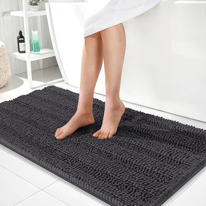 OLANLY Thick Bathroom Runner Rugs 44x24, Soft Chenille Bath Rugs, Dark Grey | Absorbent Striped, Rubber Backing, Machine Wash, Long Bath Mats for Bathroom Floor, Tub and Shower, Home Decor Accessories