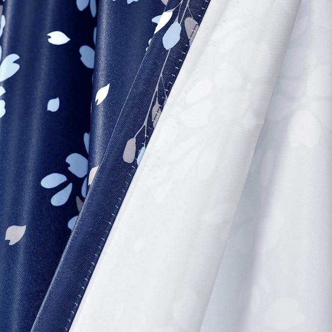 Lush Decor Weeping Flower Light Filtering Window Curtain Panels, Pair, 52"W x 63"L + 2" Header, Navy - Charming Modern Floral Curtains for Living Room, Dining Room, & Bedroom