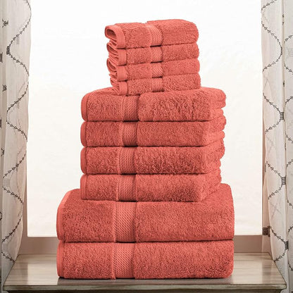 SUPERIOR Egyptian Cotton Ultra Plush & Absorbent, 10 Piece Set, Coral | Quick Dry, Soft Luxury Towel Set, Bath Essentials, Guest Bath, Spa, 2 Bath, 4 Hand, 4 Face Towels, Madeline Towels