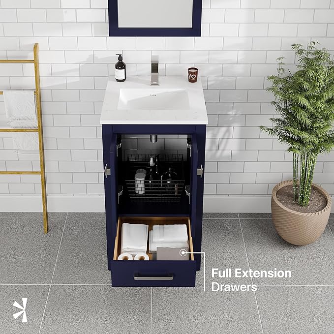 Eviva London 20 in. Blue Single Sink Bath Vanity with Carrara Quartz Top and Undermount Porcelain Sink