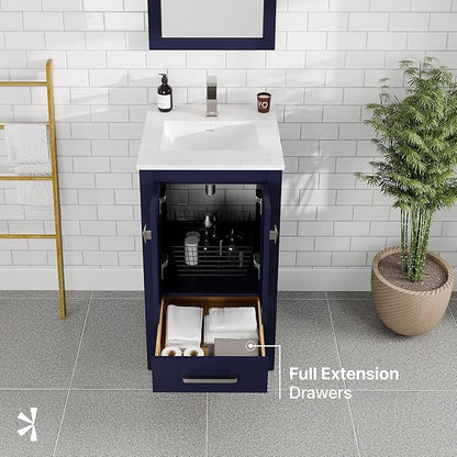 Eviva London 20 in. Blue Single Sink Bath Vanity with Carrara Quartz Top and Undermount Porcelain Sink