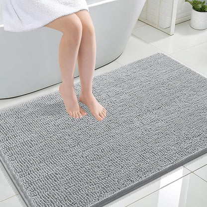 OLANLY Large Bathroom Rugs 47x32, Extra Soft Absorbent Chenille Bath Rugs | Light Grey, Quick-Drying Rubber Backing, Machine Washable Bath Mat for Bathroom Floor, Tub and Shower, Home Decor Accessories