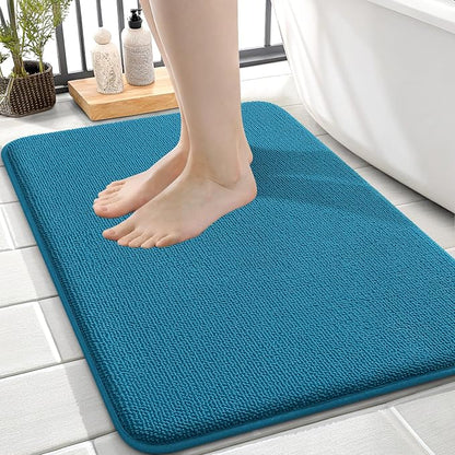 OLANLY Memory Foam Small Bathroom Rugs 24x16, Absorbent Mat, Peacock Blue | Soft Quick Dry Bath Rugs, Non-Slip Carpet, Machine Washable Mat for Bathroom Floor, Tub and Shower, Home Decor Accessories