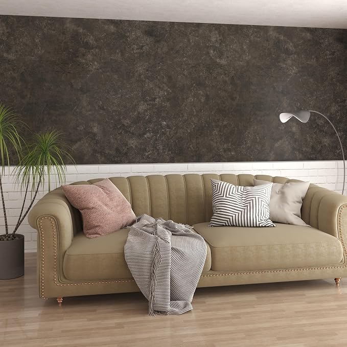 3yecao 31"×1181" Big Roll Large Size Wide Thick Dark Brown Tan Grey Concrete Wallpaper Peel and Stick Waterproof Taupe Charcoal Gray Concrete Cement Contact Paper Vinyl Tile Sticker for Bedroom Walls