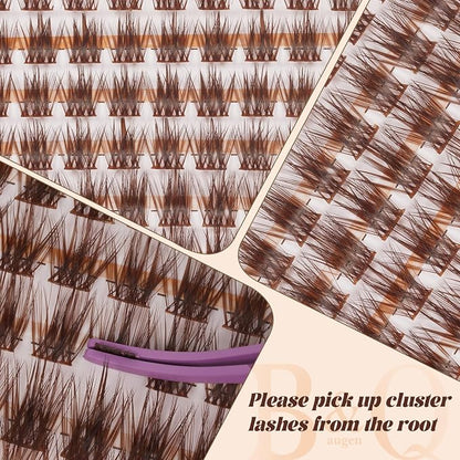 B&Q Brown Lash Clusters Kit Natural Mochalash Clusters 02, Wispy Eyelash Clusters Kit C-Curl Cluster Eyelash Extensions 8-16mm Brown Lash Eyelashes Kit for Fair/Dark Hair(Mochalash 02 Set)