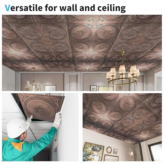 Art3d 12-Pack 2 x 2 ft Drop Ceiling Tiles for Interior Decor, Antique Copper
