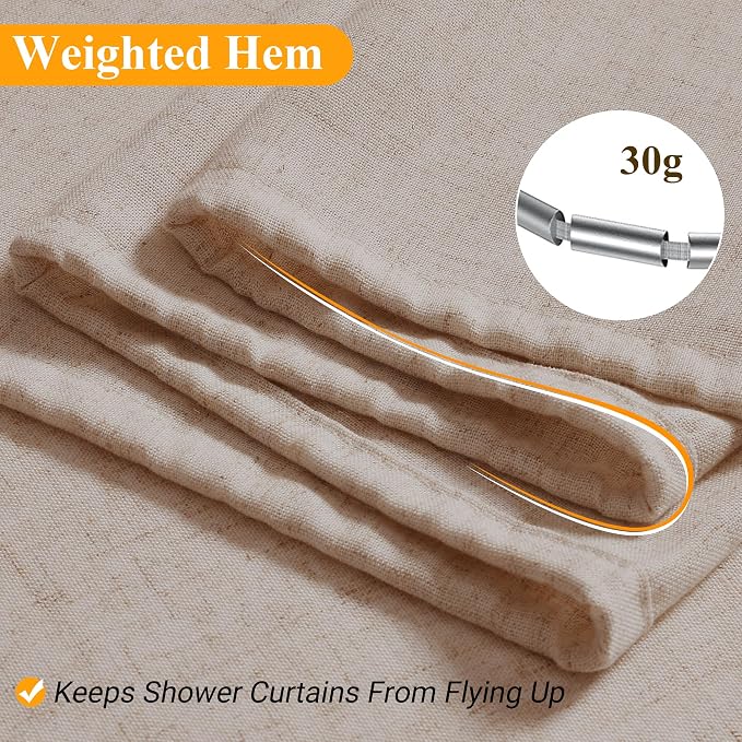 Extra Long Linen Shower Curtain 84 Inch Long for Bathroom Shower Curtains Set with Hooks Boho Farmhouse Fabric Neutral Cloth Modern Cottage Core Waterproof,Cream Beige