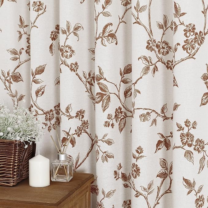 MitoVilla Brown Cotton Floral Shower Curtain for Bathroom, 72 x 72 | Brown BoHo Cottagecore Spring Shower Curtains, Modern Farmhouse Country Plant Leaves Bathroom Décor, 72 x 72