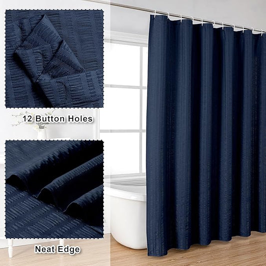 Aiyufeng Moga Navy Blue Shower Curtain 84 Inches Long, 3D Embossed Textured Fabric Shower Curtain for Bathroom - Soft Cloth & Hotel Spa Luxury, Machine Washable, 72X84, Blue