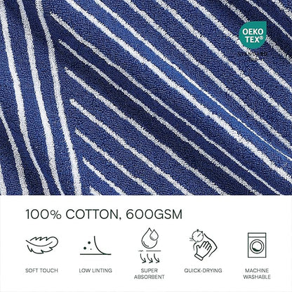 Lacoste Guethary Striped Towel – 100% Cotton, Reversible Modern Geometric Design, Soft & Absorbent, Durable & Lightweight, Machine Washable – Surf Blue, 16"x30" Hand Towel