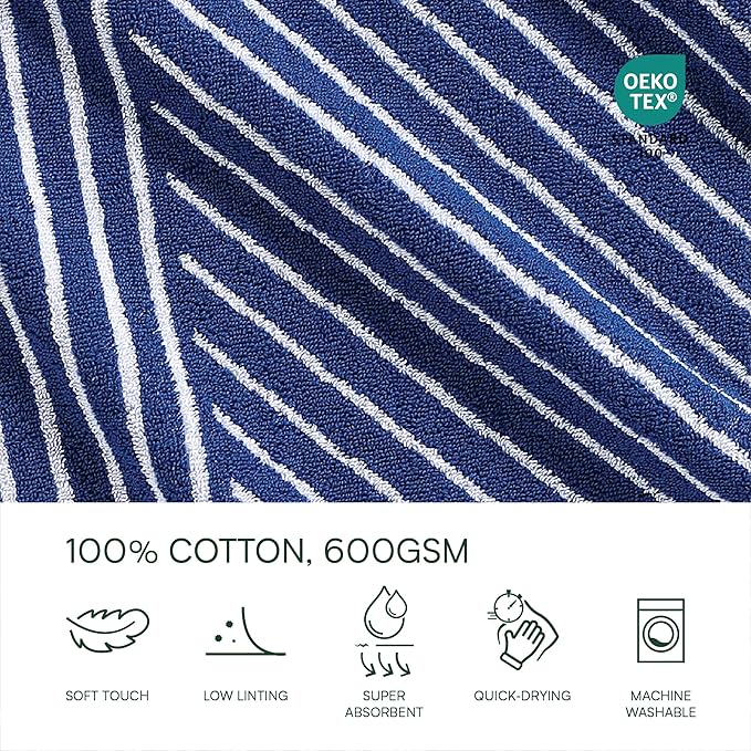 Lacoste Guethary Striped Towel – 100% Cotton, Reversible Modern Geometric Design, Soft & Absorbent, Durable & Lightweight, Machine Washable – Surf Blue, 13"x13" Washcloth