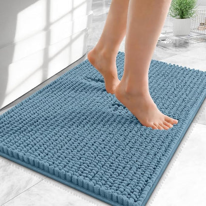 OLANLY Thick Chenille Small Bathroom Rugs Mats 24x16, Airy Blue | Soft Absorbent Bath Rugs, Rubber Backing, Machine Wash Dry, Bath Mats for Bathroom, Tub and Shower, Home Decor Accessories
