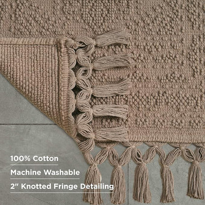 French Connection Nellore Bathroom Rugs, Woven and Beaded Bathroom Mats, Durable Bath Rugs, Thick Bath Mats for Bathroom and Shower Rugs, 26" x 49", Light Brown